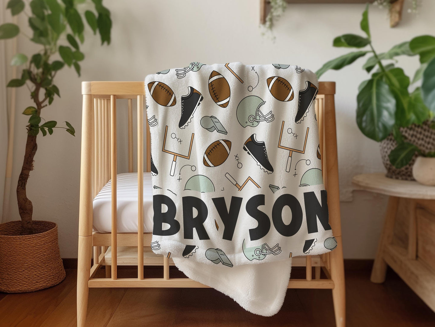 Personalized blanket for boys, Football blanket, football lover throw, birthday gift for him, custom name baby blanket, baby shower gift